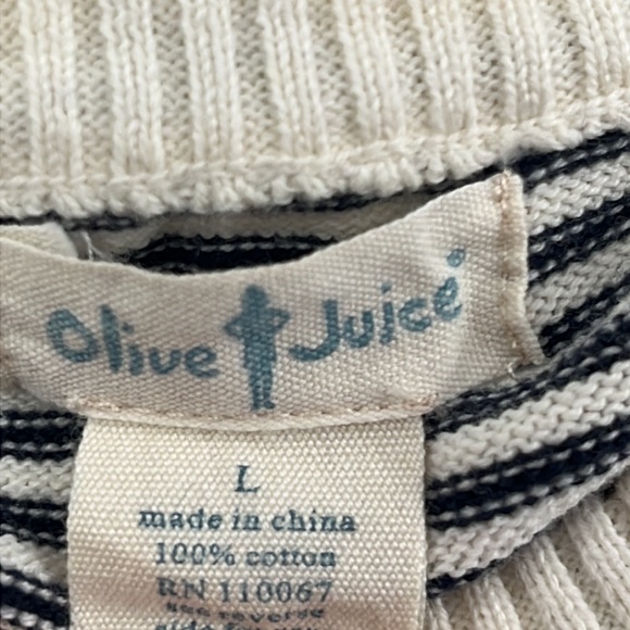 Olive Juice L 100% Cotton Blue & White Knit Crew Sweater - Picture 2 of 5